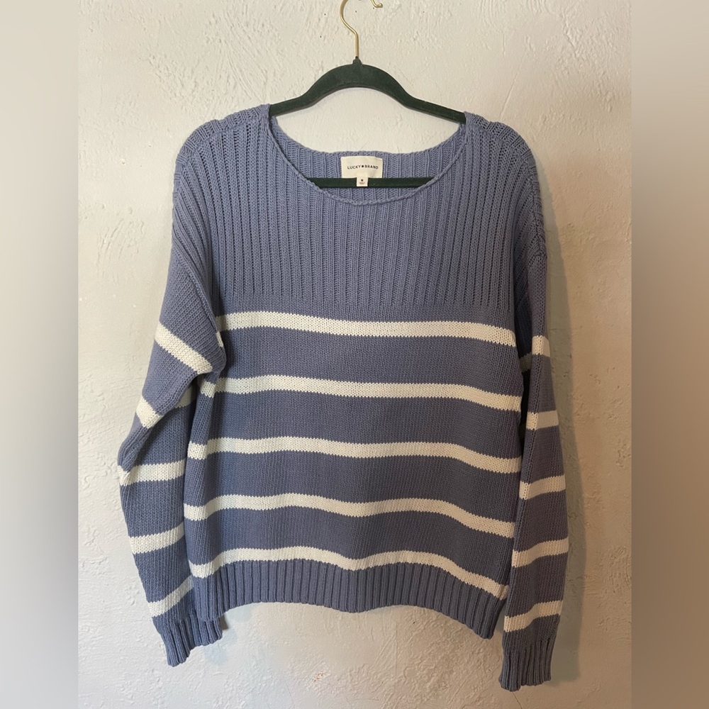 Lucky Brand Lavender and White Striped Crewneck Sweater